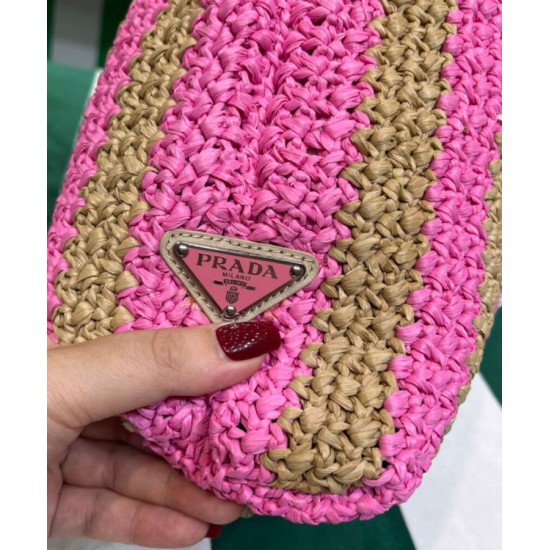 Replica Prada Small Raffia Tote Bag Peachblow