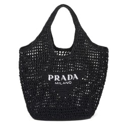 Fake Prada Raffia Tote Bag Black Replica