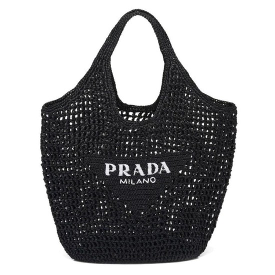 Fake Prada Raffia Tote Bag Black Replica