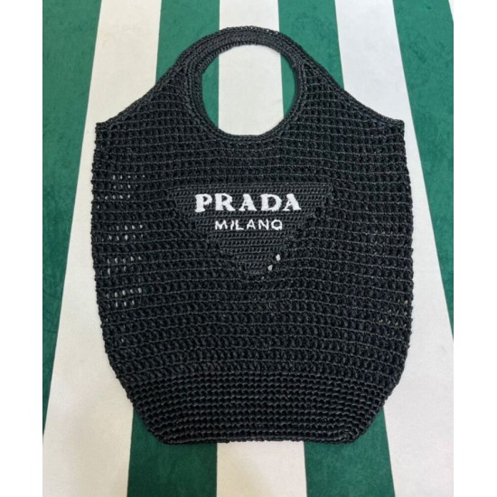 Fake Prada Raffia Tote Bag Black Replica