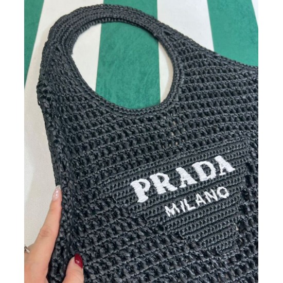 Fake Prada Raffia Tote Bag Black Replica