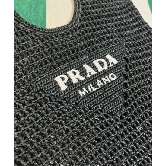 Fake Prada Raffia Tote Bag Black Replica