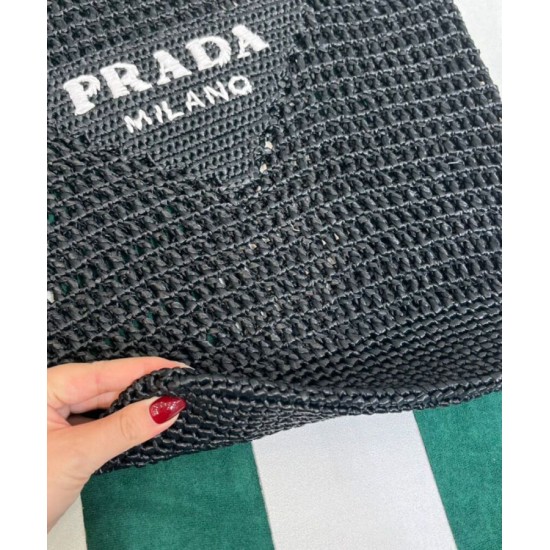 Fake Prada Raffia Tote Bag Black Replica