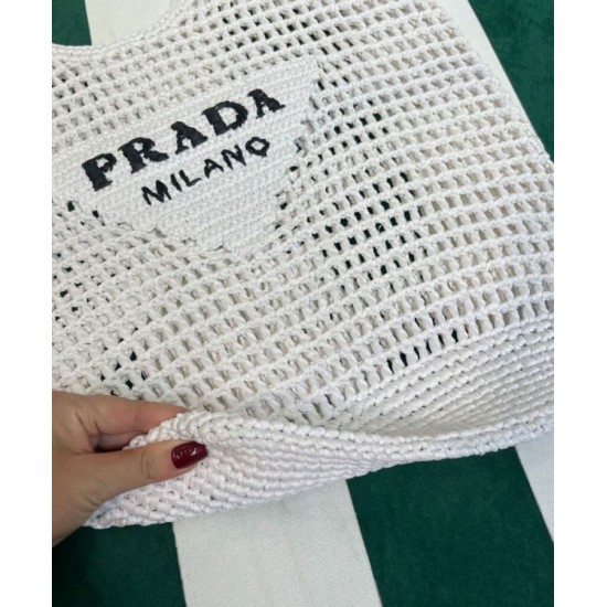 Replica Prada Raffia Tote Bag Cream