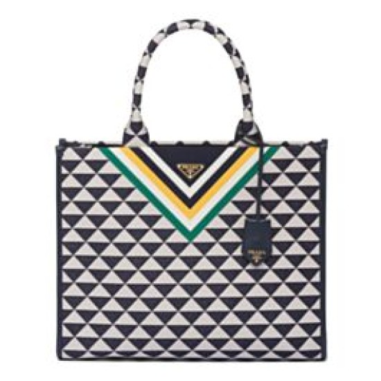 Replica Prada Symbole Jacquard Fabric Handbag Dark Blue