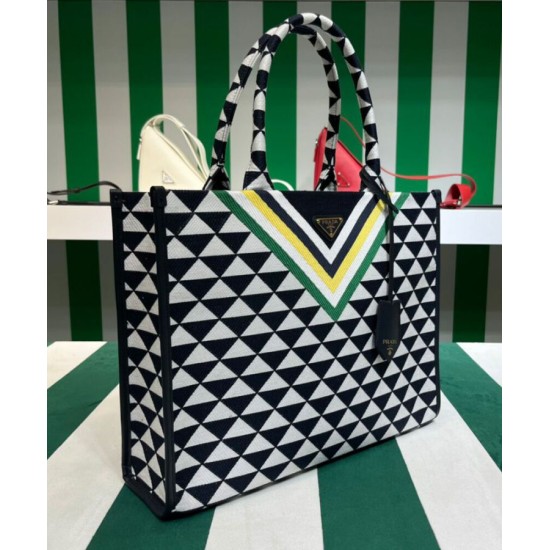 Replica Prada Symbole Jacquard Fabric Handbag Dark Blue