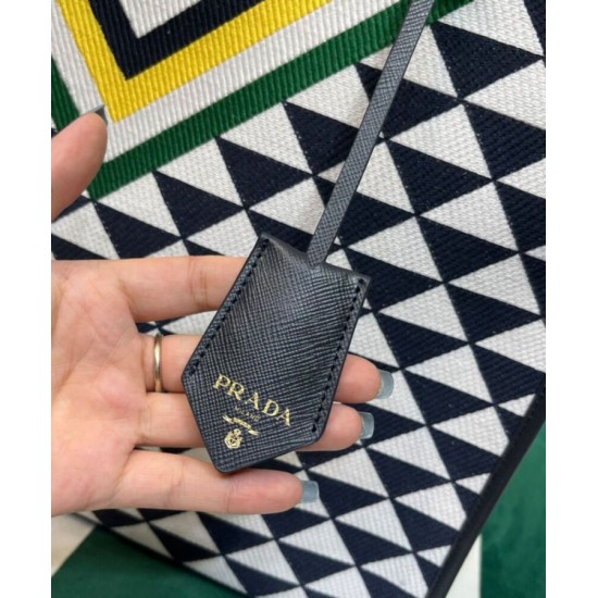 Replica Prada Symbole Jacquard Fabric Handbag Dark Blue