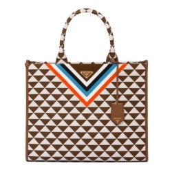 Replica Prada Symbole Jacquard Fabric Handbag Coffee