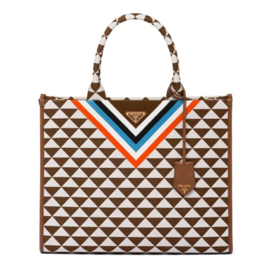 Replica Prada Symbole Jacquard Fabric Handbag Coffee
