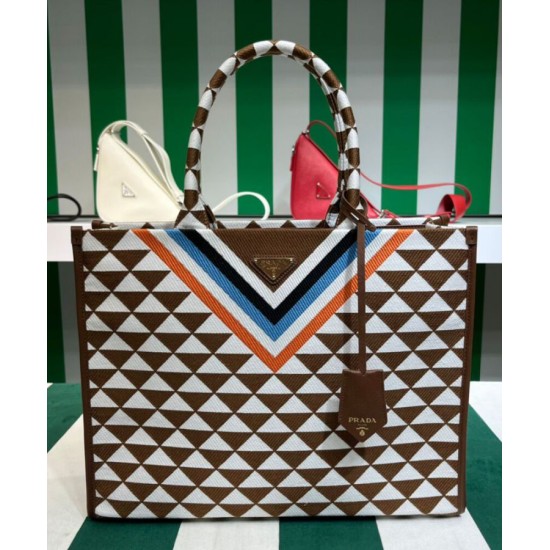 Replica Prada Symbole Jacquard Fabric Handbag Coffee