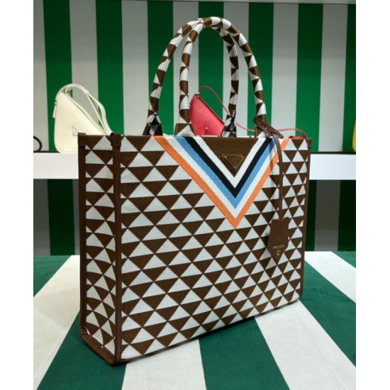 Replica Prada Symbole Jacquard Fabric Handbag Coffee