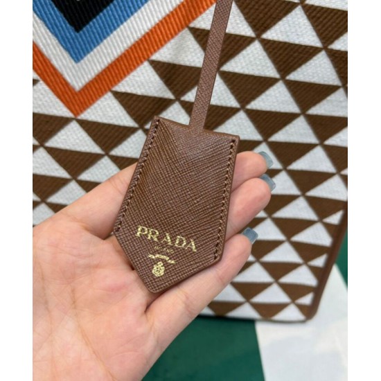 Replica Prada Symbole Jacquard Fabric Handbag Coffee