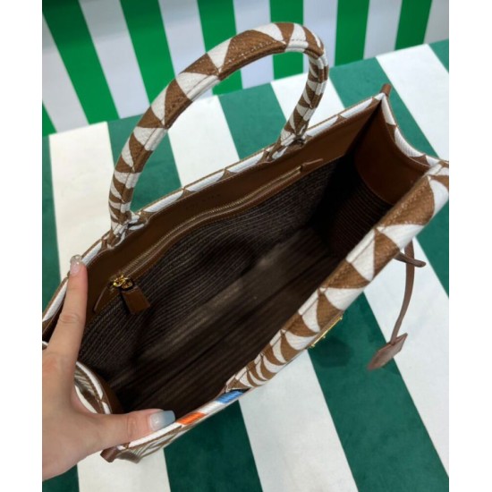 Replica Prada Symbole Jacquard Fabric Handbag Coffee