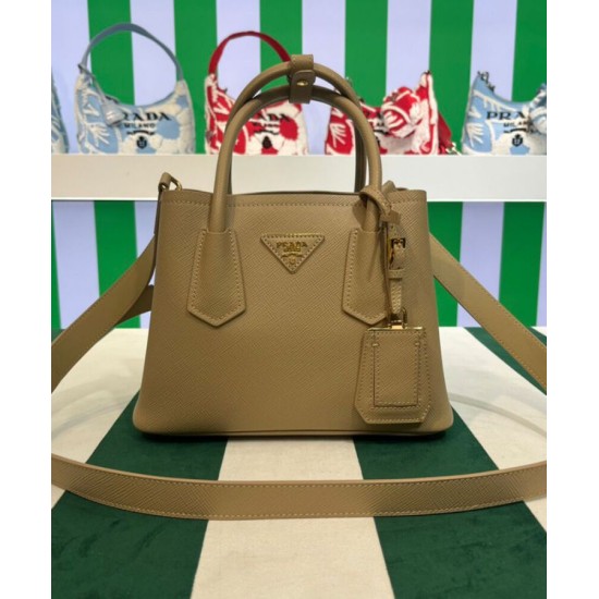 Replica Prada Double Saffiano Leather Mini Bag Apricot