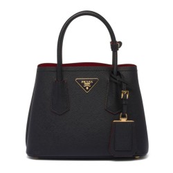Fake Prada Double Saffiano Leather Mini Bag Black Replica