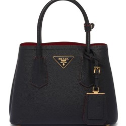 Fake Prada Double Saffiano Leather Mini Bag Black Replica