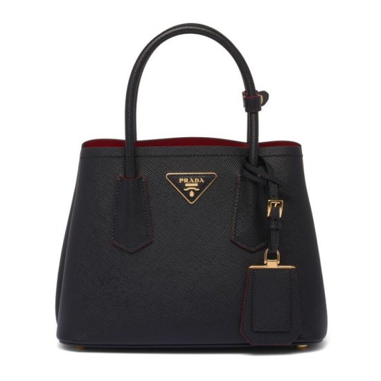 Fake Prada Double Saffiano Leather Mini Bag Black Replica