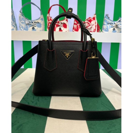 Fake Prada Double Saffiano Leather Mini Bag Black Replica