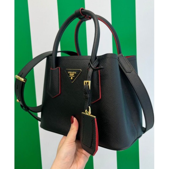 Fake Prada Double Saffiano Leather Mini Bag Black Replica