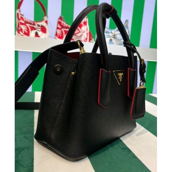 Fake Prada Double Saffiano Leather Mini Bag Black Replica