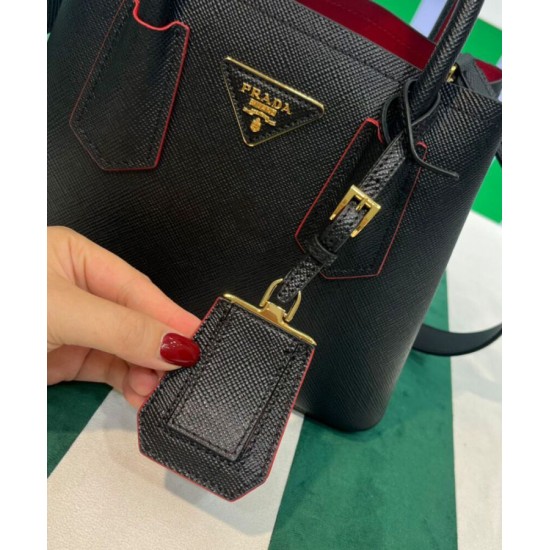 Fake Prada Double Saffiano Leather Mini Bag Black Replica