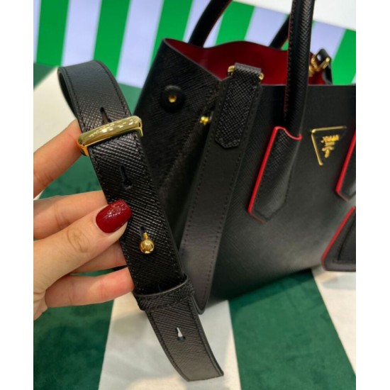 Fake Prada Double Saffiano Leather Mini Bag Black Replica