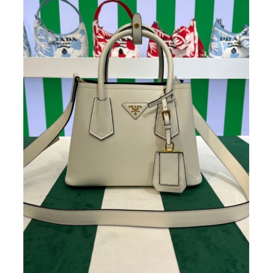 Replica Prada Double Saffiano Leather Mini Bag Cream