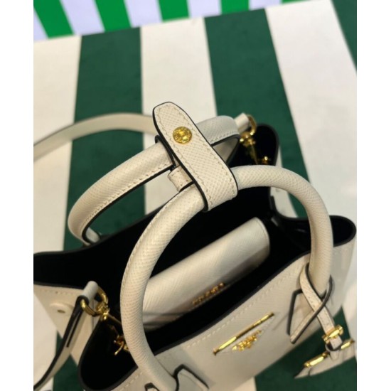 Replica Prada Double Saffiano Leather Mini Bag Cream