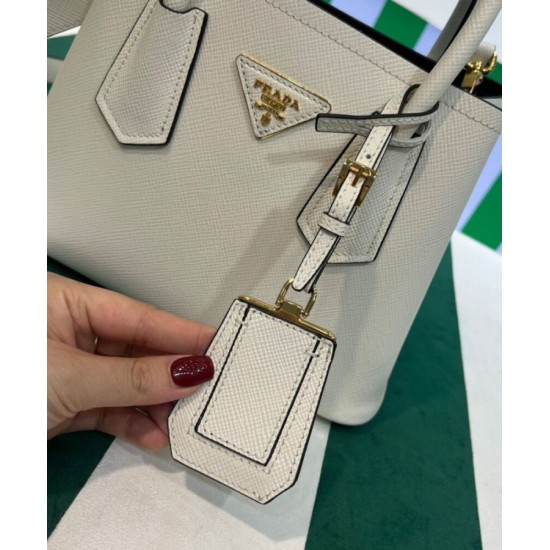 Replica Prada Double Saffiano Leather Mini Bag Cream