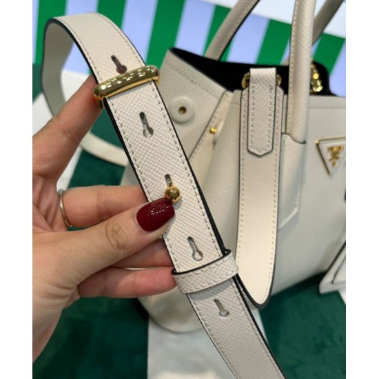 Replica Prada Double Saffiano Leather Mini Bag Cream