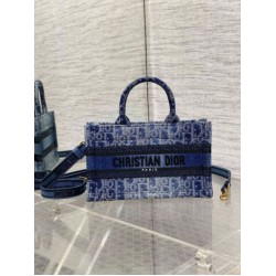 Fake Dior Mini Book Tote with Strap Blue Denim Oblique Jacquard Replica Fake Dior Mini Book Tote with Strap Blue Denim Oblique Jacquard Replica