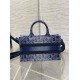 Fake Dior Mini Book Tote with Strap Blue Denim Oblique Jacquard Replica
