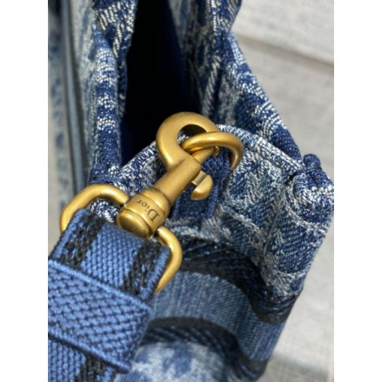 Fake Dior Mini Book Tote with Strap Blue Denim Oblique Jacquard Replica