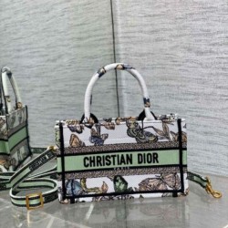 Replica Dior Mini Book Tote with Strap White Toile de Jouy Mexico Embroidery
