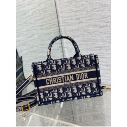 Fake Dior Mini Book Tote with Strap Blue Dior Oblique Embroidery Replica