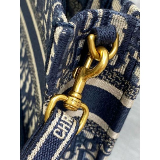 Fake Dior Mini Book Tote with Strap Blue Dior Oblique Embroidery Replica