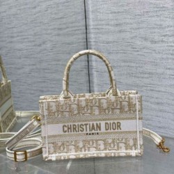 Replica Dior Mini Book Tote with Strap Gold-Tone Dior Oblique Embroidery