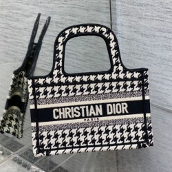 Replica Dior Mini Book Tote Bag Micro Houndstooth Embroidery