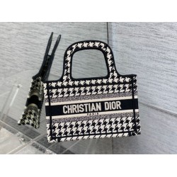 Replica Dior Mini Book Tote Bag Micro Houndstooth Embroidery