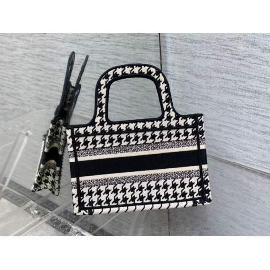 Fake Dior Mini Book Tote Bag Micro Houndstooth Embroidery Replica Replica Dior Mini Book Tote Bag Micro Houndstooth Embroidery