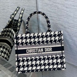 Replica Dior Small Book Tote Bag Micro Houndstooth Embroidery