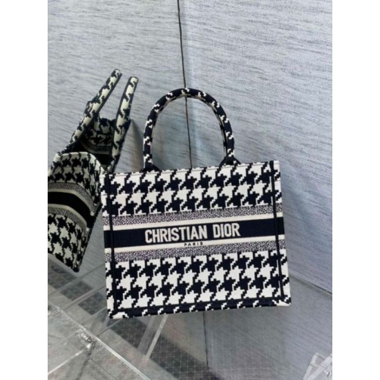 Replica Dior Small Book Tote Bag Micro Houndstooth Embroidery