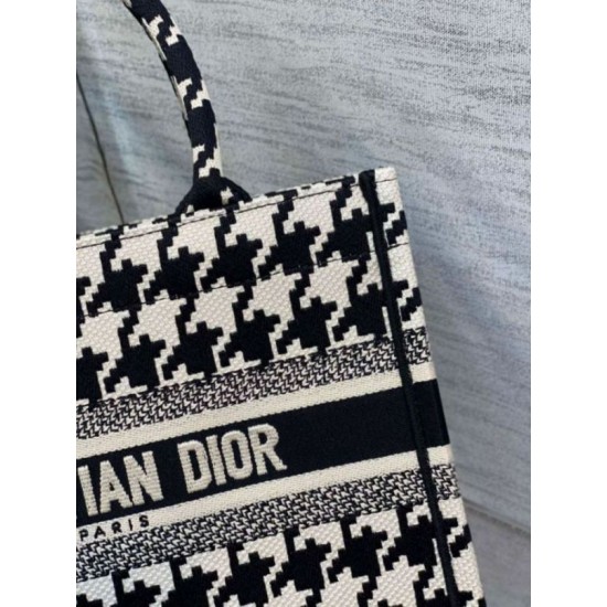 Replica Dior Small Book Tote Bag Micro Houndstooth Embroidery
