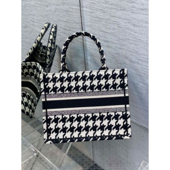 Replica Dior Small Book Tote Bag Micro Houndstooth Embroidery