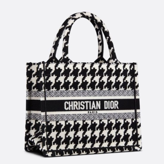 Replica Dior Small Book Tote Bag Micro Houndstooth Embroidery