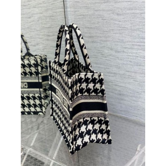 Replica Dior Small Book Tote Bag Micro Houndstooth Embroidery