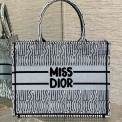 Replica Dior Medium Book Tote Bag Blue Miss Dior Allover Embroidery