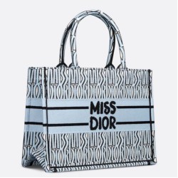 Replica Dior Medium Book Tote Bag Blue Miss Dior Allover Embroidery