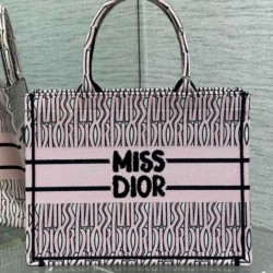 Replica Dior Medium Book Tote Bag Pink Miss Dior Allover Embroidery