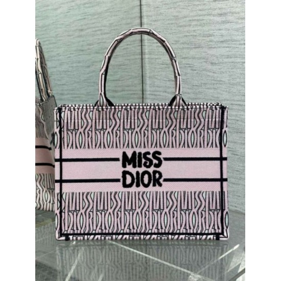 Replica Dior Medium Book Tote Bag Pink Miss Dior Allover Embroidery